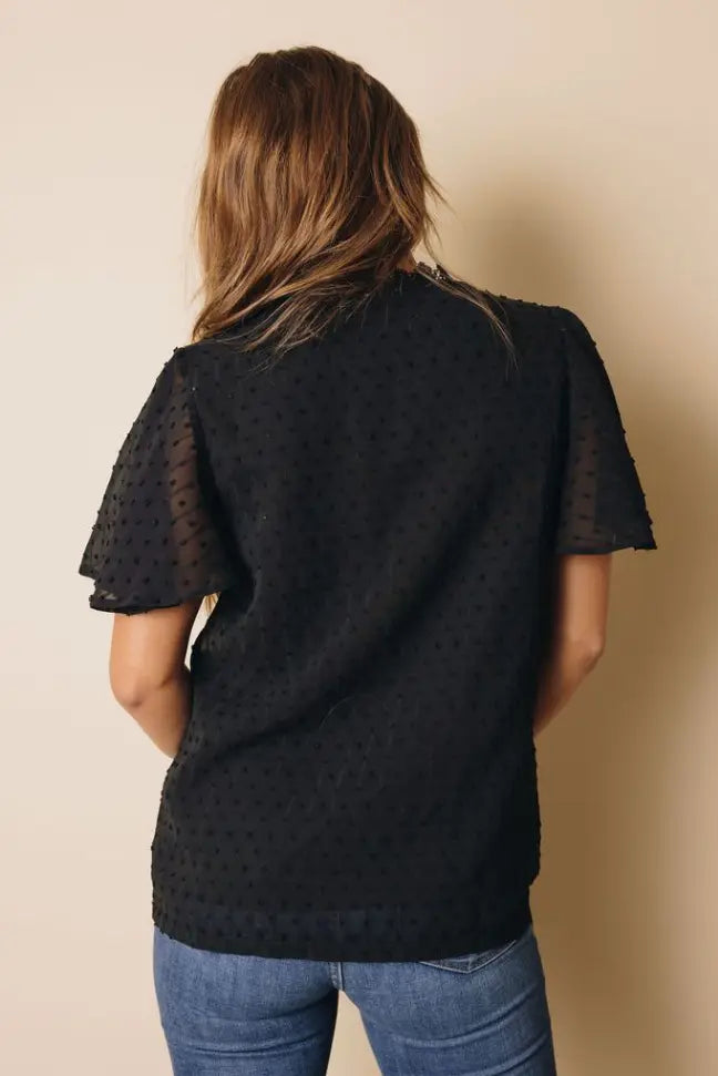 Crochet V Neck Swiss Dot Butterfly Sleeve Top Stay Warm in Style