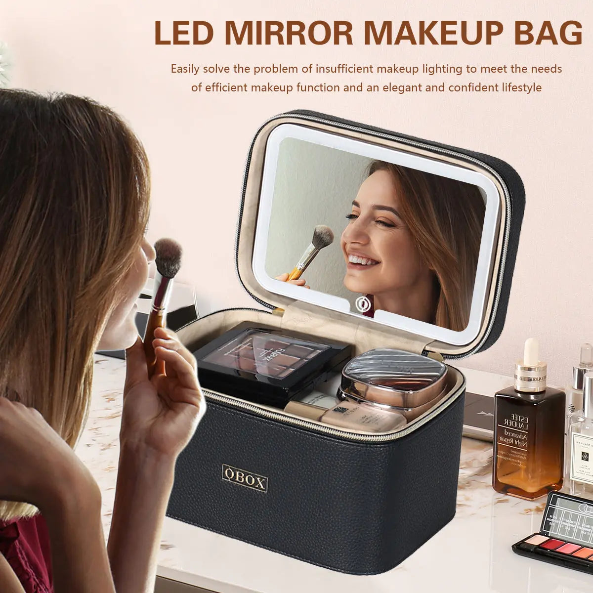Cross-Border Led Mirror Travel Makeup Bag, Makeup Mirror, Cosmetics Portable Large-Capacity Makeup Case, Hand-Held Beauty Bag GreatEagleInc