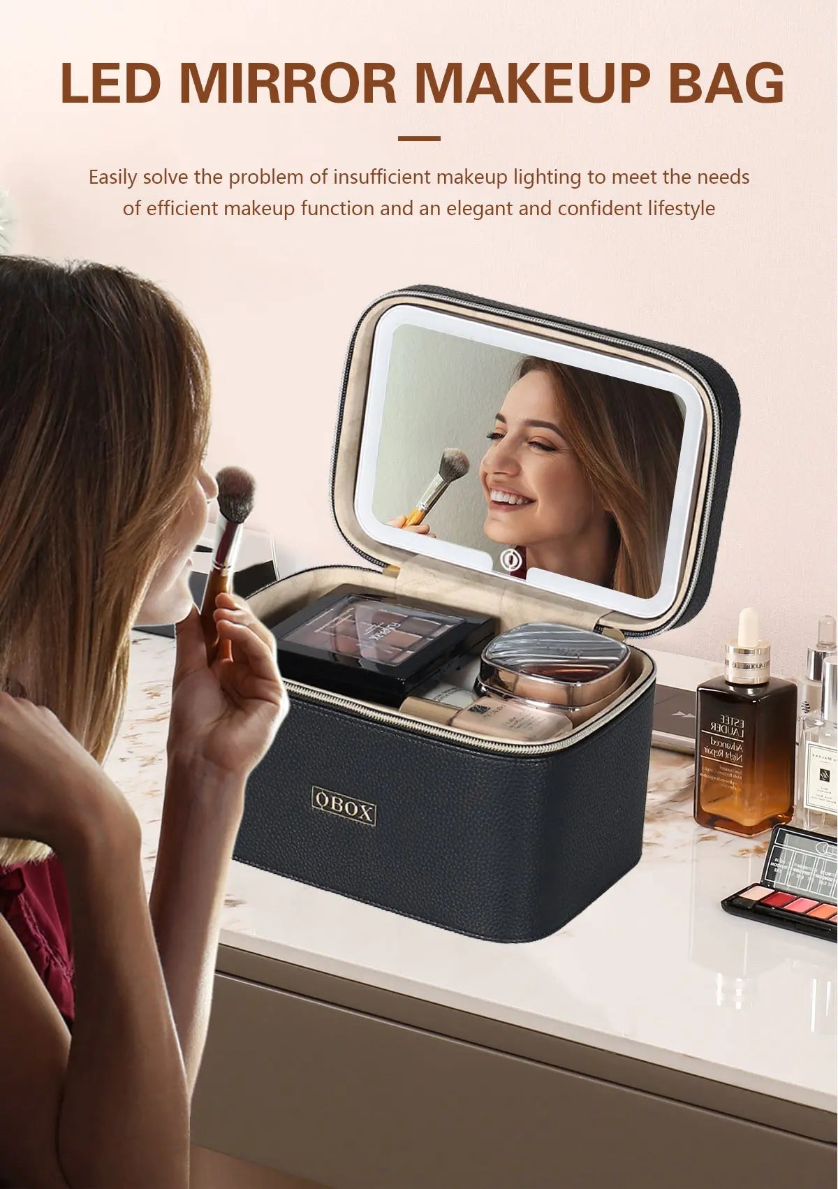 Cross-Border Led Mirror Travel Makeup Bag, Makeup Mirror, Cosmetics Portable Large-Capacity Makeup Case, Hand-Held Beauty Bag GreatEagleInc
