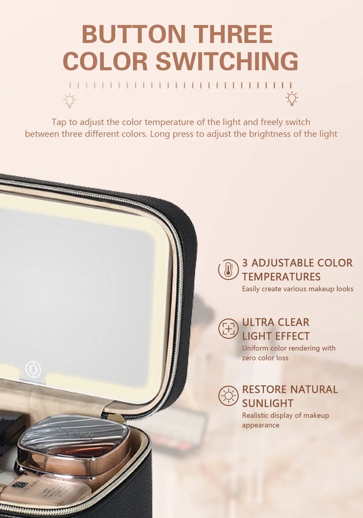 Cross-Border Led Mirror Travel Makeup Bag, Makeup Mirror, Cosmetics Portable Large-Capacity Makeup Case, Hand-Held Beauty Bag GreatEagleInc