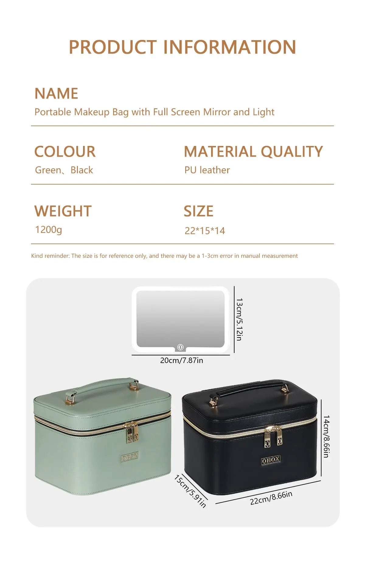 Cross-Border Led Mirror Travel Makeup Bag, Makeup Mirror, Cosmetics Portable Large-Capacity Makeup Case, Hand-Held Beauty Bag GreatEagleInc