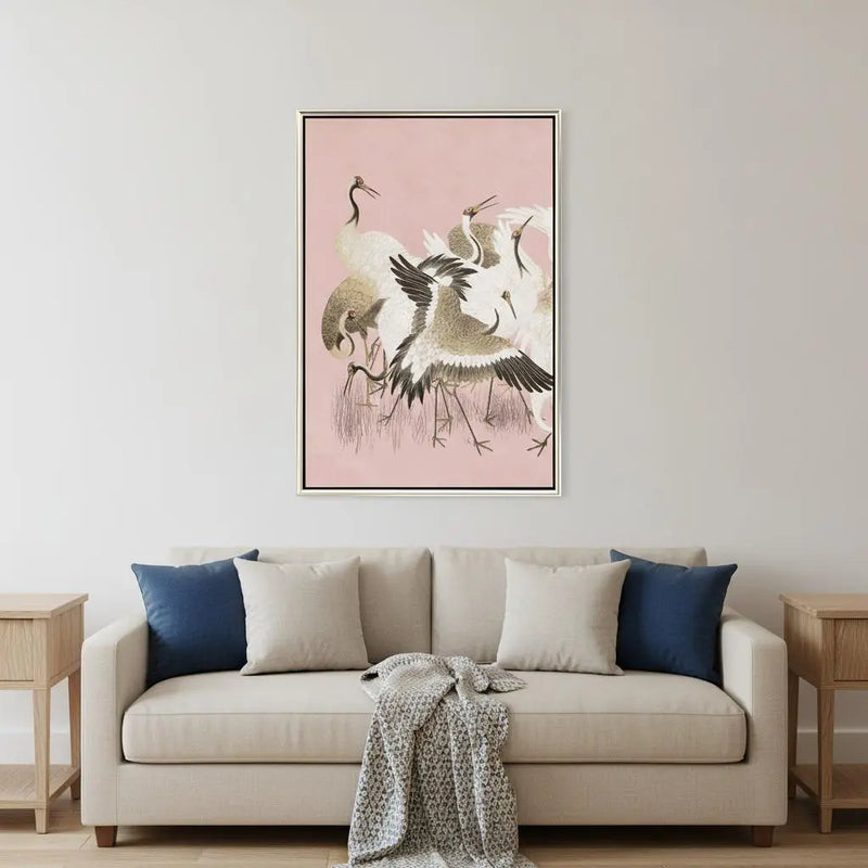 Curious Cranes - Plumule Silver Floater Frame Wall Art Homeroots Home Decor