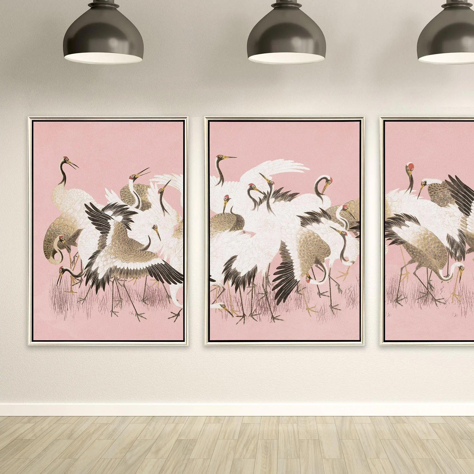 Curious Cranes - Plumule Silver Floater Frame Wall Art Homeroots Home Decor