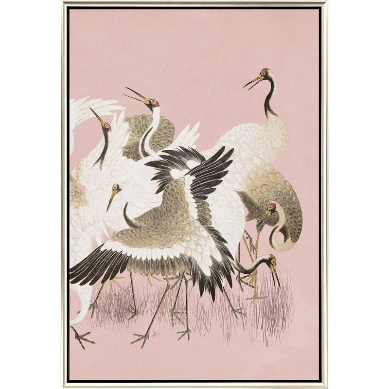Curious Cranes - Plumule Silver Floater Frame Wall Art Homeroots Home Decor