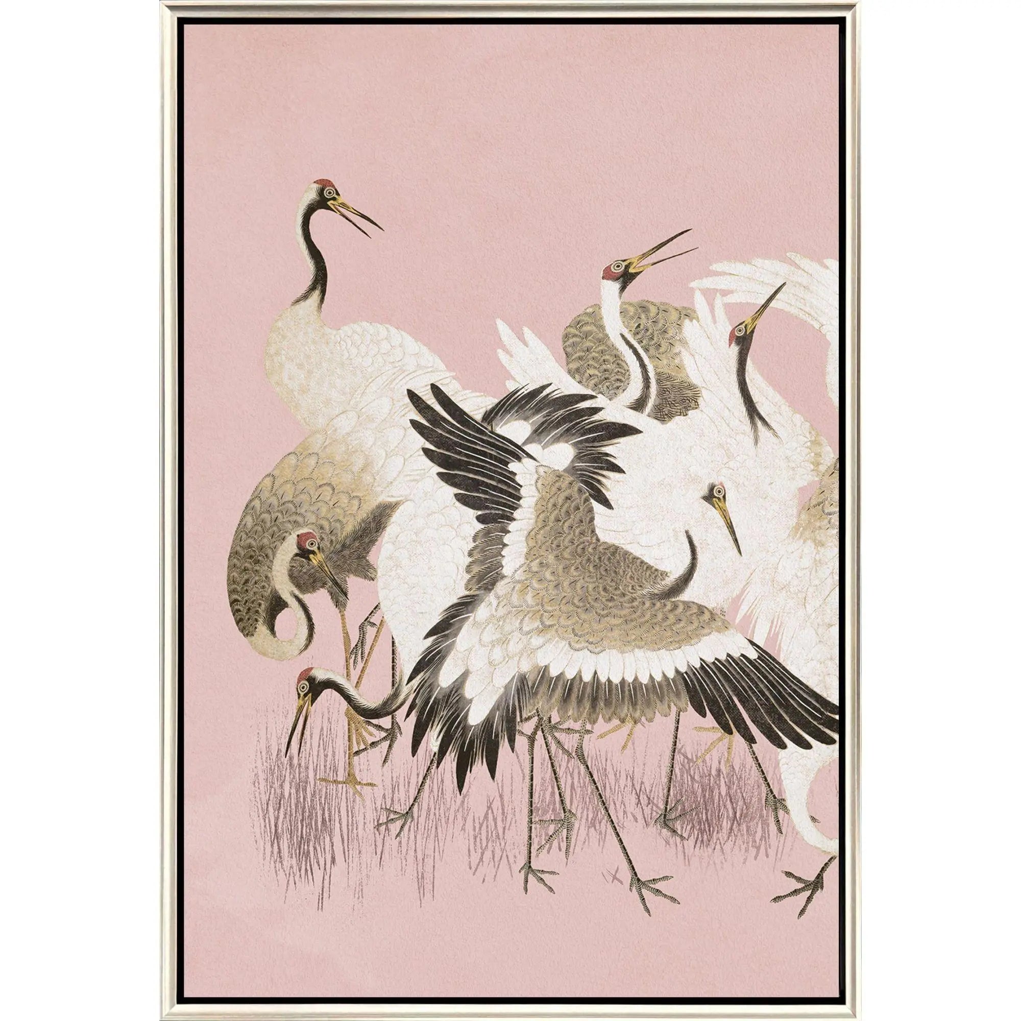 Curious Cranes - Plumule Silver Floater Frame Wall Art Homeroots Home Decor
