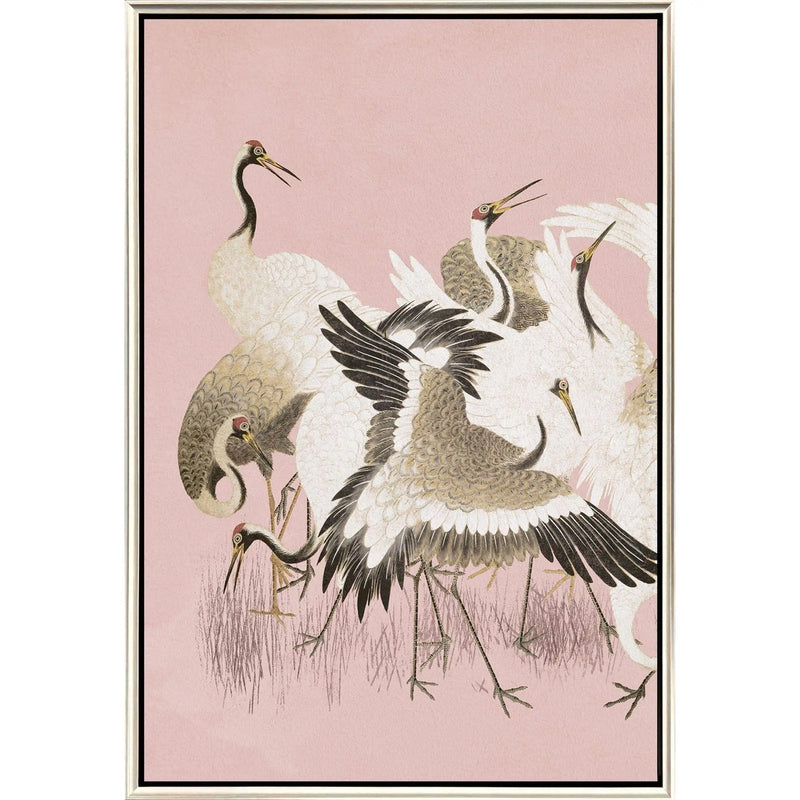 Curious Cranes - Plumule Silver Floater Frame Wall Art Homeroots Home Decor