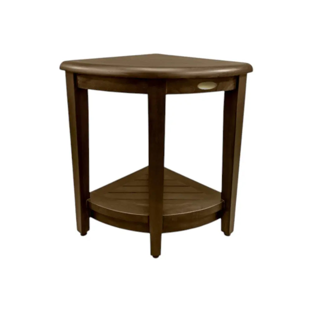 Curvilinear Dark Brown Teak 18" Corner Shower Bench With Shelf Homeroots Bed & Bath
