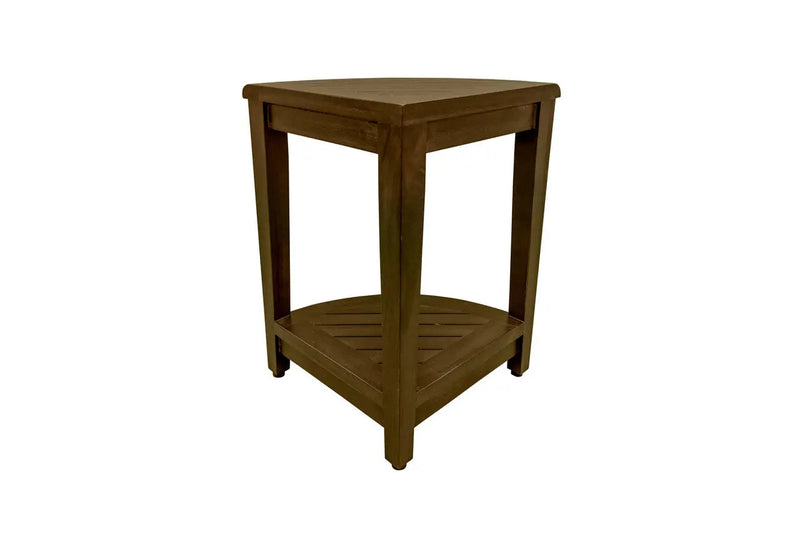 Curvilinear Dark Brown Teak 18" Corner Shower Bench With Shelf Homeroots Bed & Bath