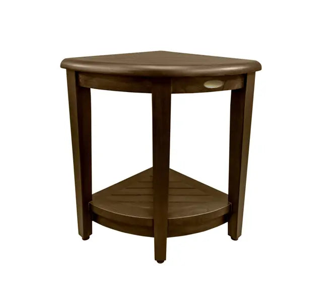 Curvilinear Dark Brown Teak 18" Corner Shower Bench With Shelf Homeroots Bed & Bath