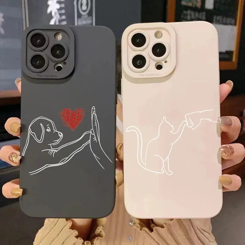 Cute Cat Dog High Five Silicone Phone Case For Samsung Galaxy S24 S23 Ultra S22 Plus S21 FE A14 A15 A34 A54 A33 A53 Soft Cover GreatEagleInc