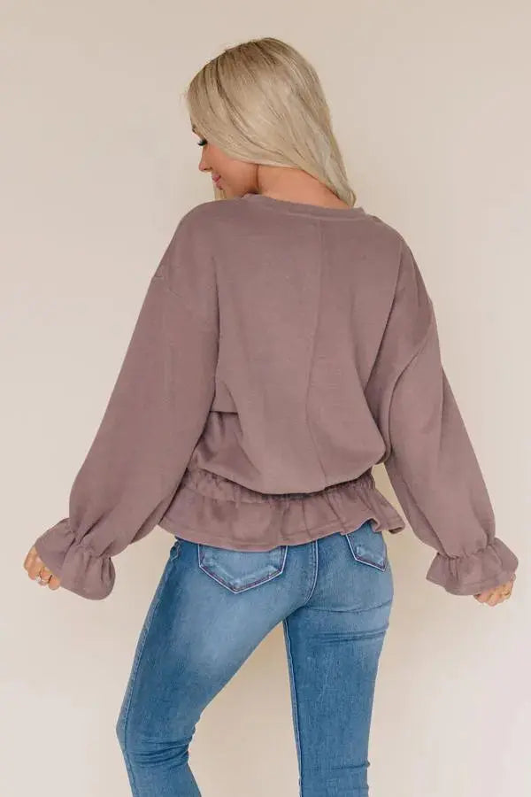 Cute In Corduroy Ruffle Top Stay Warm in Style