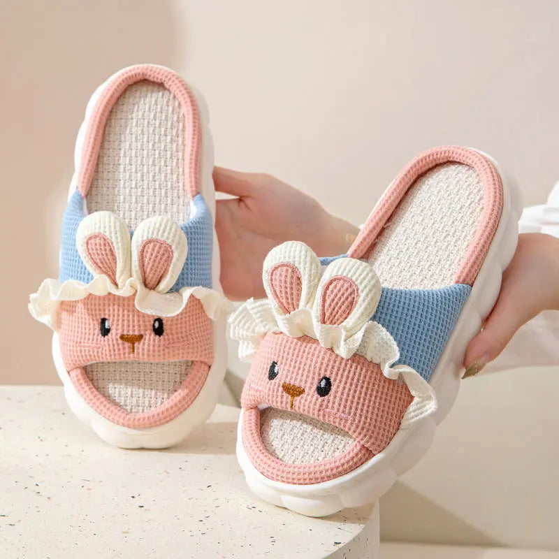 Cute lace rabbit parent-child male and female baby adult indoor and outdoor home wooden floor thickened linen Four Seasons slippers GreatEagleInc
