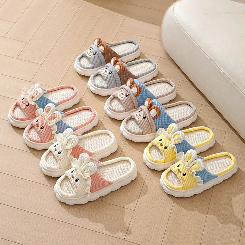 Cute lace rabbit parent-child male and female baby adult indoor and outdoor home wooden floor thickened linen Four Seasons slippers GreatEagleInc