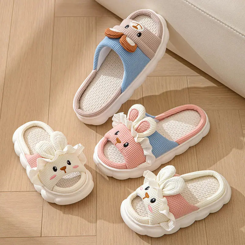 Cute lace rabbit parent-child male and female baby adult indoor and outdoor home wooden floor thickened linen Four Seasons slippers GreatEagleInc