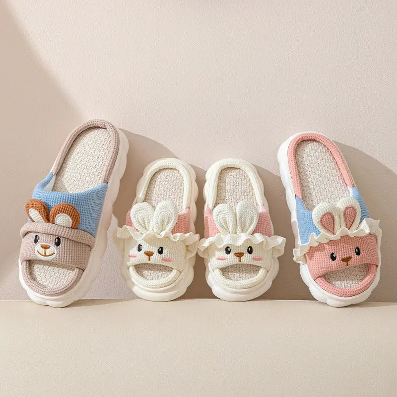 Cute lace rabbit parent-child male and female baby adult indoor and outdoor home wooden floor thickened linen Four Seasons slippers GreatEagleInc
