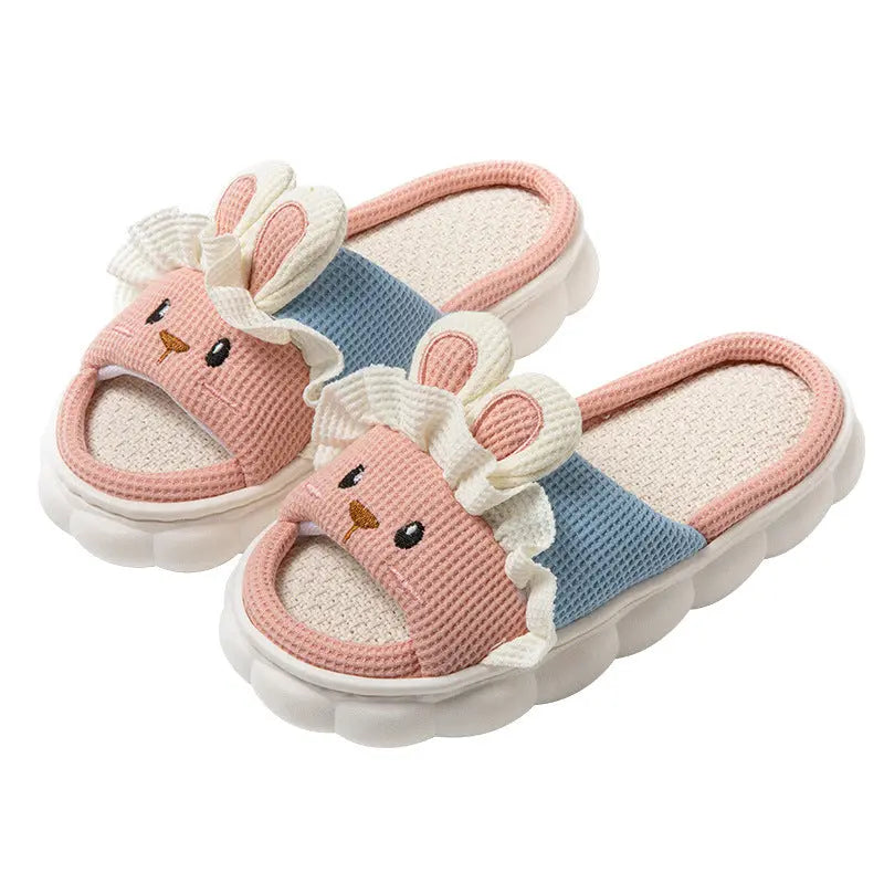 Cute lace rabbit parent-child male and female baby adult indoor and outdoor home wooden floor thickened linen Four Seasons slippers GreatEagleInc