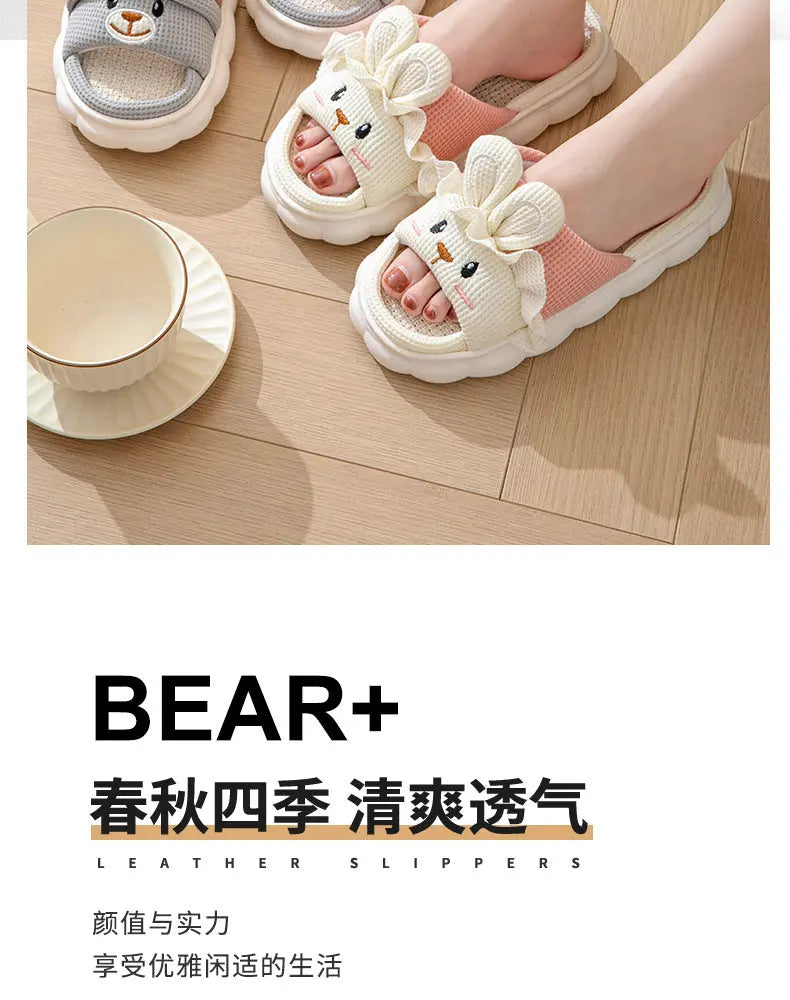 Cute lace rabbit parent-child male and female baby adult indoor and outdoor home wooden floor thickened linen Four Seasons slippers GreatEagleInc