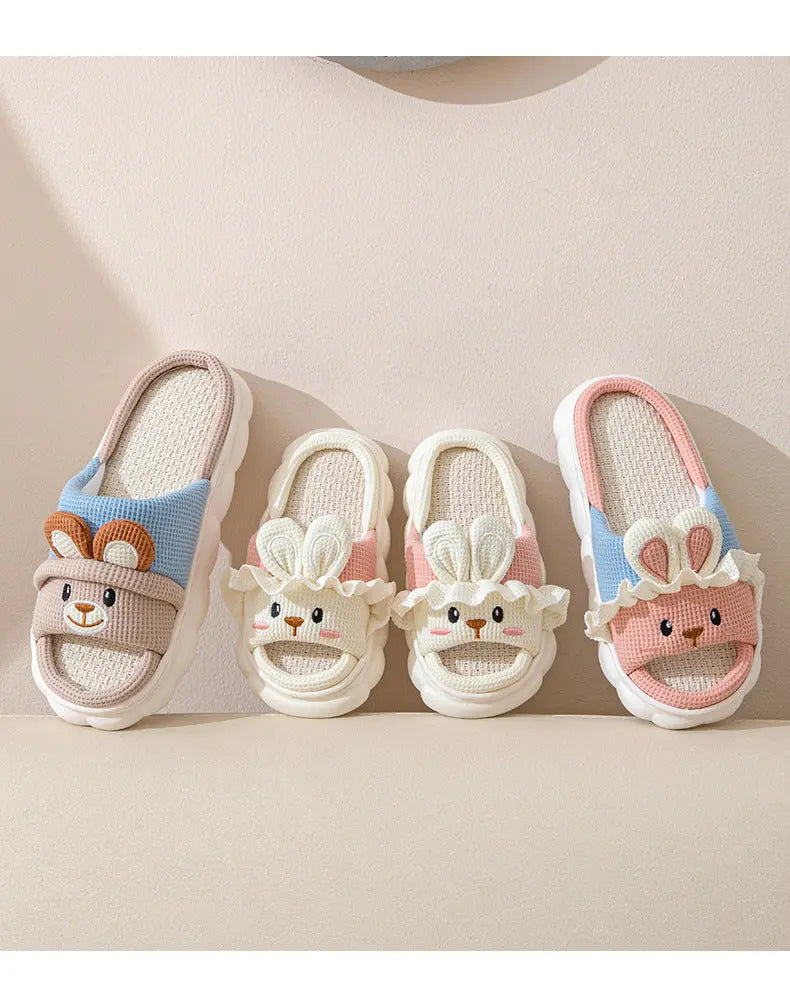 Cute lace rabbit parent-child male and female baby adult indoor and outdoor home wooden floor thickened linen Four Seasons slippers GreatEagleInc