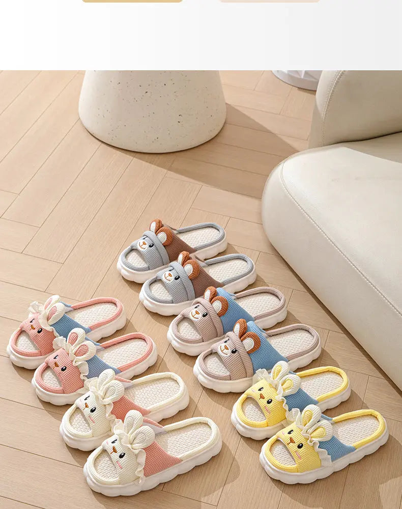Cute lace rabbit parent-child male and female baby adult indoor and outdoor home wooden floor thickened linen Four Seasons slippers GreatEagleInc