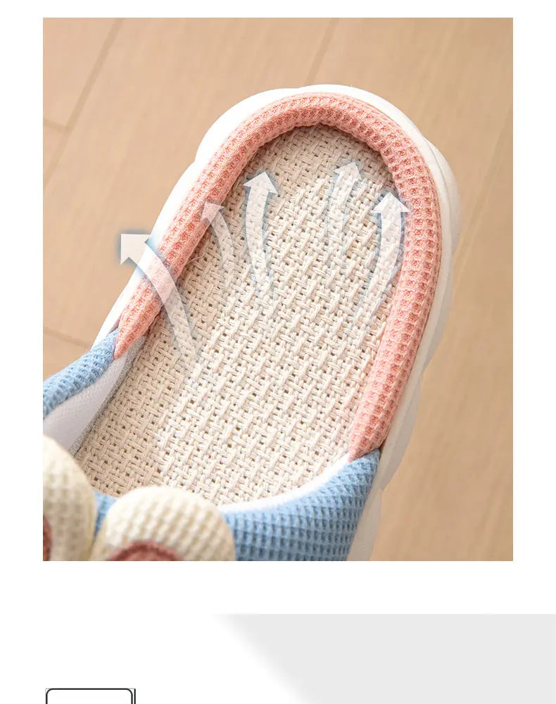 Cute lace rabbit parent-child male and female baby adult indoor and outdoor home wooden floor thickened linen Four Seasons slippers GreatEagleInc