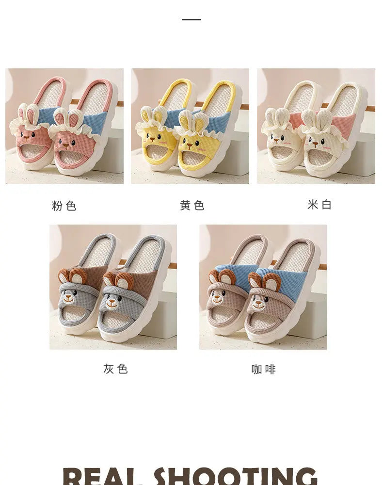 Cute lace rabbit parent-child male and female baby adult indoor and outdoor home wooden floor thickened linen Four Seasons slippers GreatEagleInc