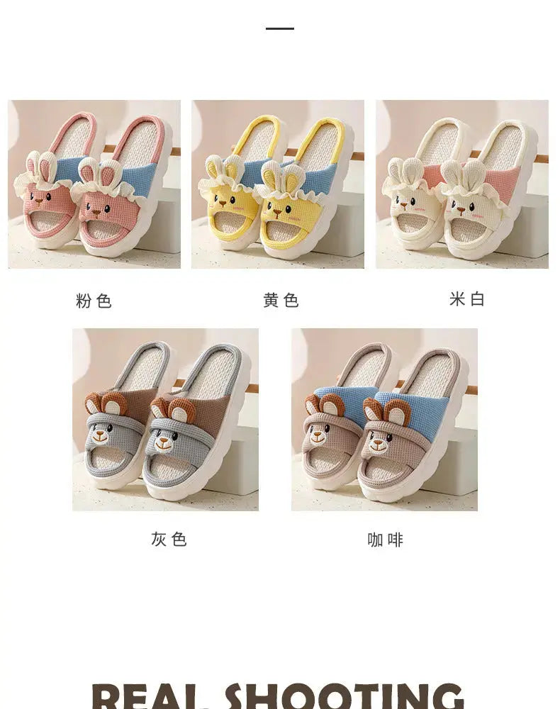 Cute lace rabbit parent-child male and female baby adult indoor and outdoor home wooden floor thickened linen Four Seasons slippers GreatEagleInc