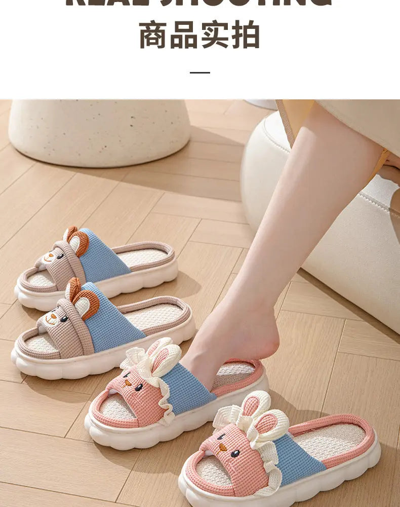 Cute lace rabbit parent-child male and female baby adult indoor and outdoor home wooden floor thickened linen Four Seasons slippers GreatEagleInc