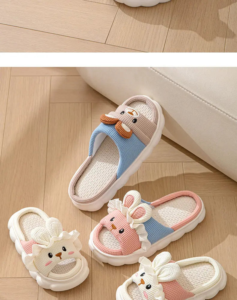 Cute lace rabbit parent-child male and female baby adult indoor and outdoor home wooden floor thickened linen Four Seasons slippers GreatEagleInc