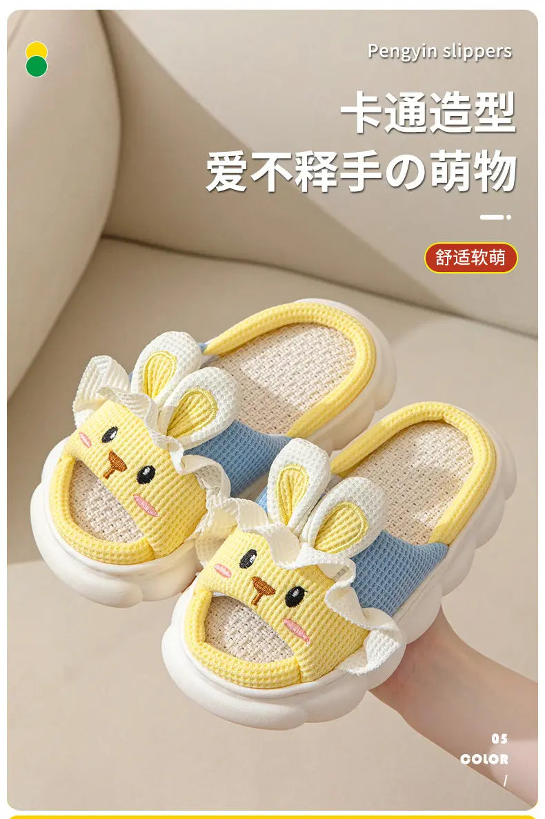 Cute lace rabbit parent-child male and female baby adult indoor and outdoor home wooden floor thickened linen Four Seasons slippers GreatEagleInc