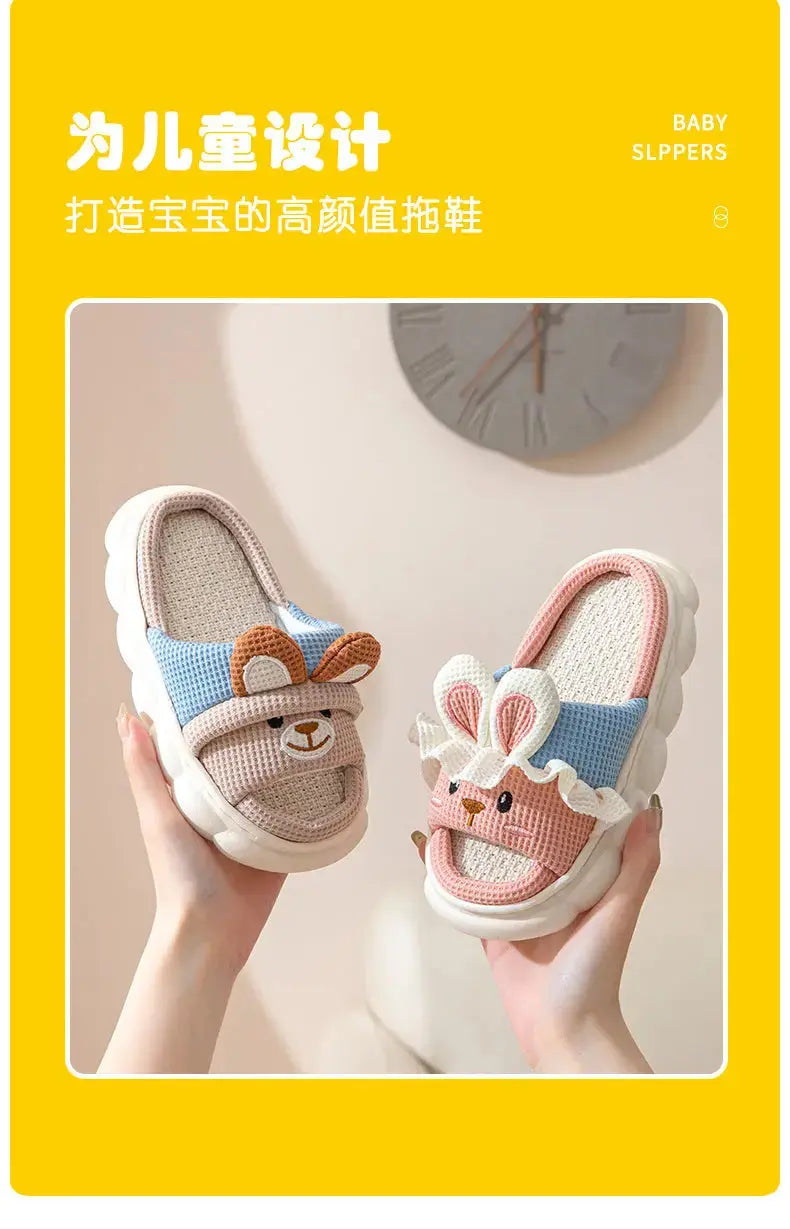 Cute lace rabbit parent-child male and female baby adult indoor and outdoor home wooden floor thickened linen Four Seasons slippers GreatEagleInc