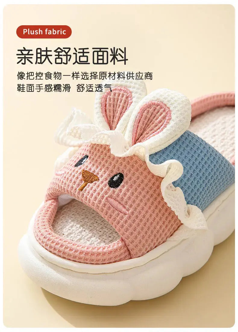 Cute lace rabbit parent-child male and female baby adult indoor and outdoor home wooden floor thickened linen Four Seasons slippers GreatEagleInc
