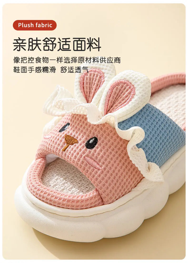 Cute lace rabbit parent-child male and female baby adult indoor and outdoor home wooden floor thickened linen Four Seasons slippers GreatEagleInc