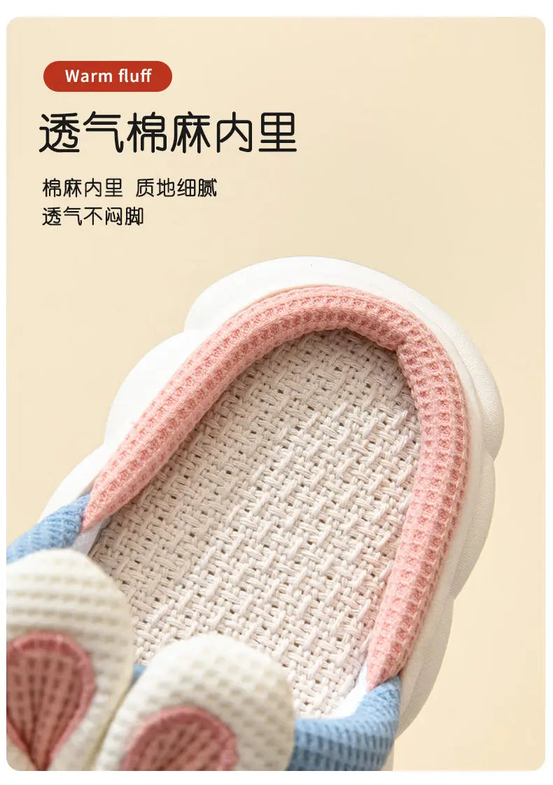 Cute lace rabbit parent-child male and female baby adult indoor and outdoor home wooden floor thickened linen Four Seasons slippers GreatEagleInc