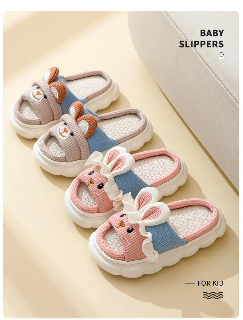 Cute lace rabbit parent-child male and female baby adult indoor and outdoor home wooden floor thickened linen Four Seasons slippers GreatEagleInc