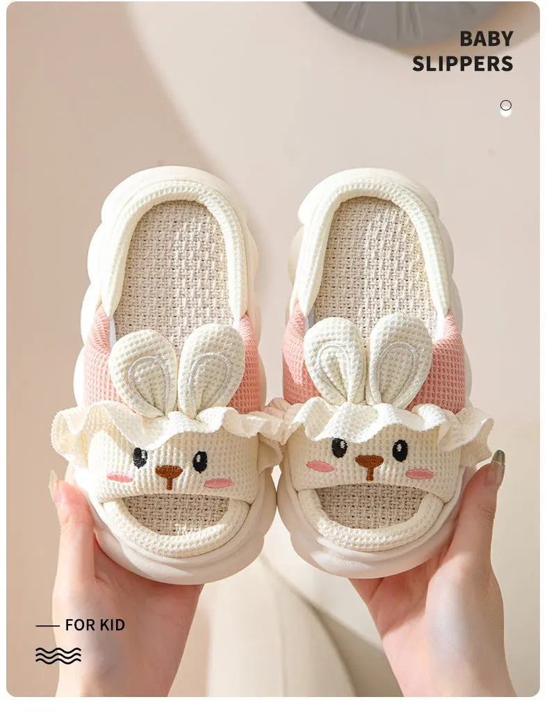 Cute lace rabbit parent-child male and female baby adult indoor and outdoor home wooden floor thickened linen Four Seasons slippers GreatEagleInc