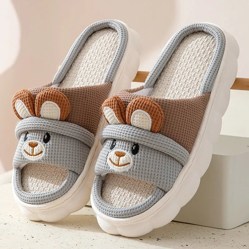 Cute lace rabbit parent-child male and female baby adult indoor and outdoor home wooden floor thickened linen Four Seasons slippers GreatEagleInc