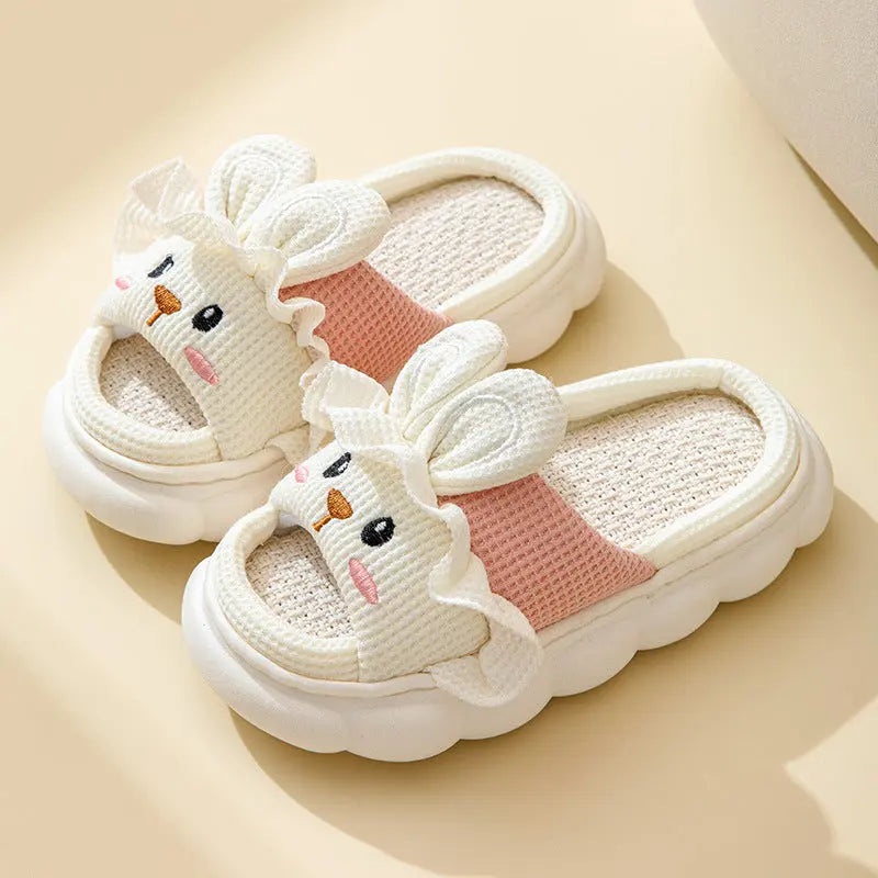 Cute lace rabbit parent-child male and female baby adult indoor and outdoor home wooden floor thickened linen Four Seasons slippers GreatEagleInc