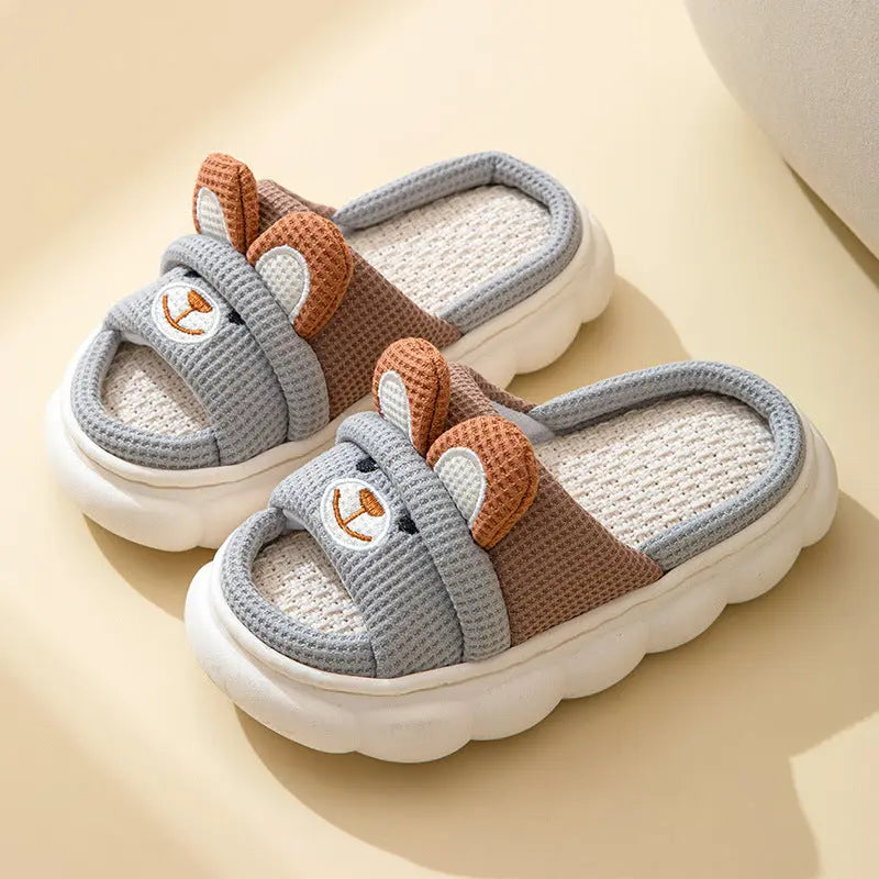 Cute lace rabbit parent-child male and female baby adult indoor and outdoor home wooden floor thickened linen Four Seasons slippers GreatEagleInc