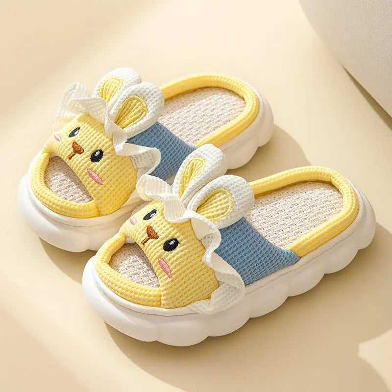 Cute lace rabbit parent-child male and female baby adult indoor and outdoor home wooden floor thickened linen Four Seasons slippers GreatEagleInc