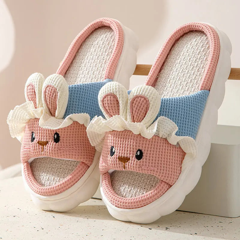 Cute lace rabbit parent-child male and female baby adult indoor and outdoor home wooden floor thickened linen Four Seasons slippers GreatEagleInc
