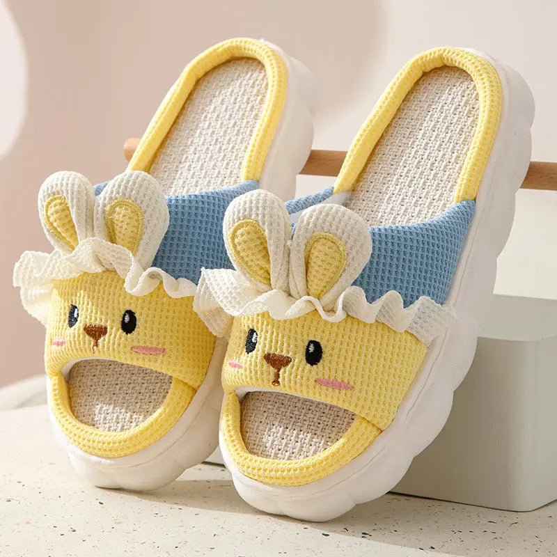 Cute lace rabbit parent-child male and female baby adult indoor and outdoor home wooden floor thickened linen Four Seasons slippers GreatEagleInc