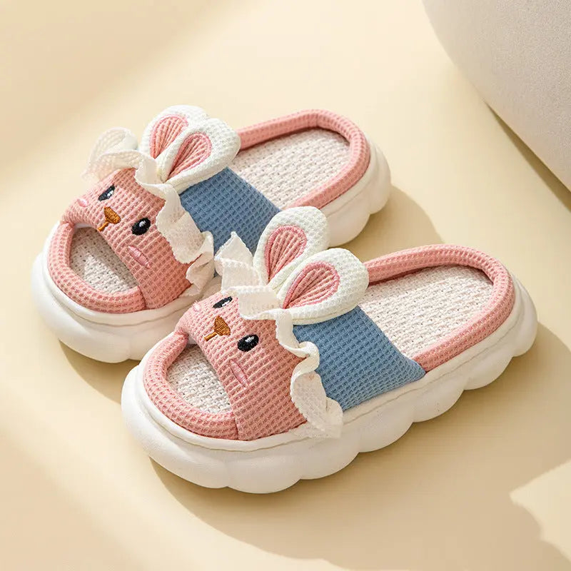 Cute lace rabbit parent-child male and female baby adult indoor and outdoor home wooden floor thickened linen Four Seasons slippers GreatEagleInc