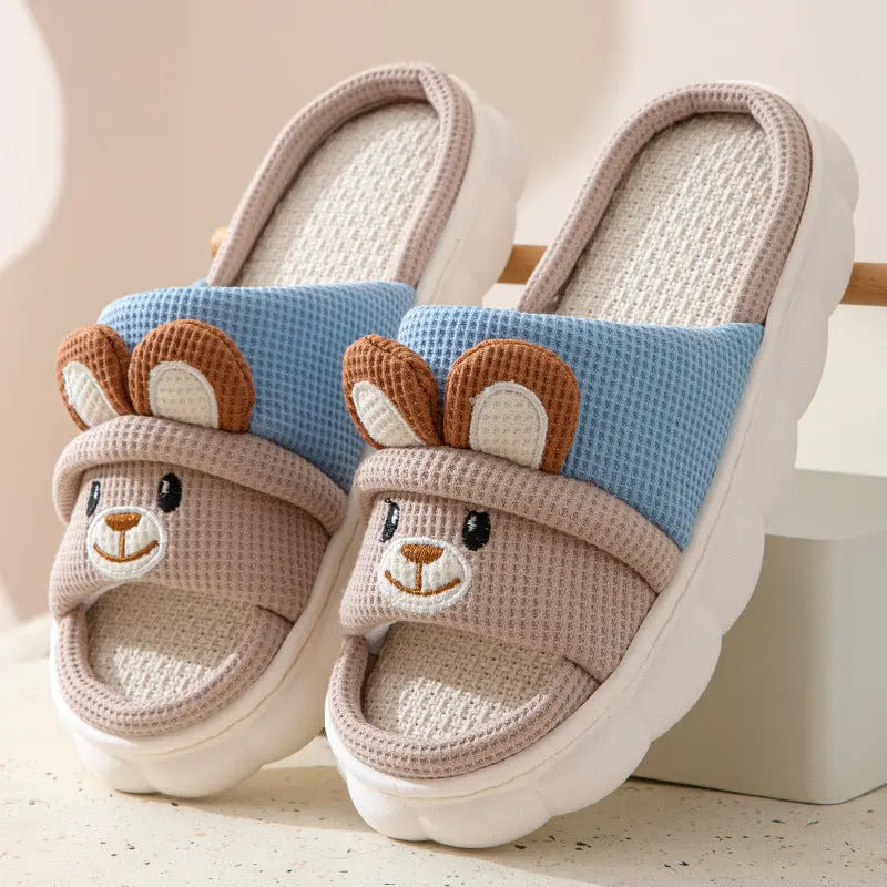Cute lace rabbit parent-child male and female baby adult indoor and outdoor home wooden floor thickened linen Four Seasons slippers GreatEagleInc