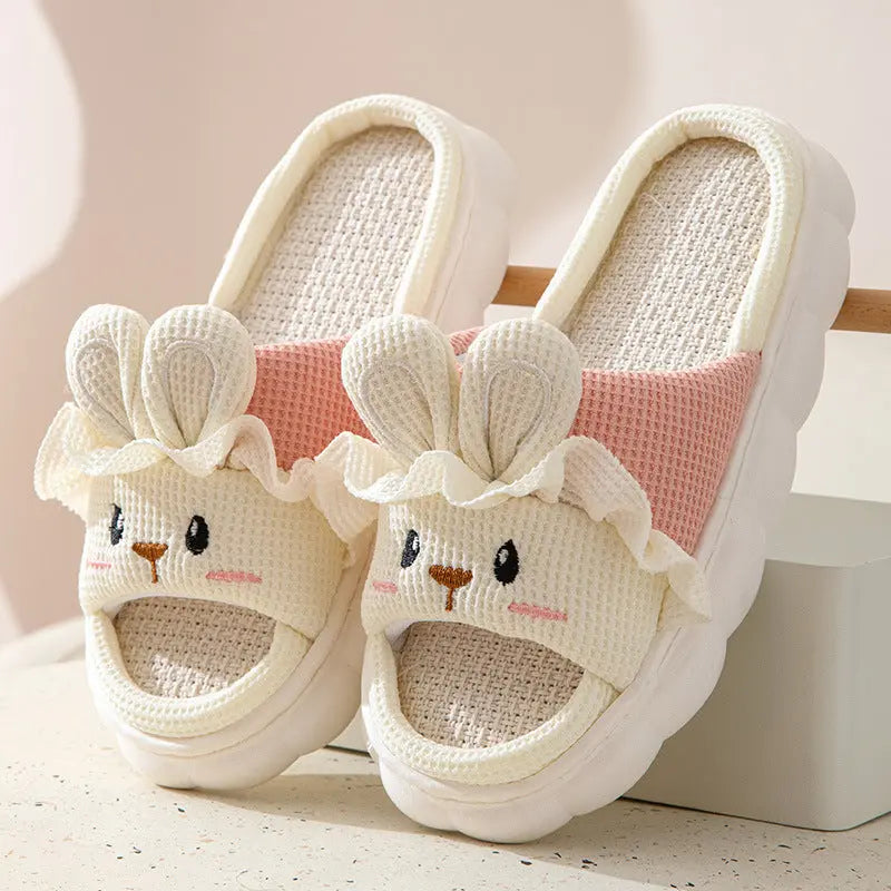 Cute lace rabbit parent-child male and female baby adult indoor and outdoor home wooden floor thickened linen Four Seasons slippers GreatEagleInc