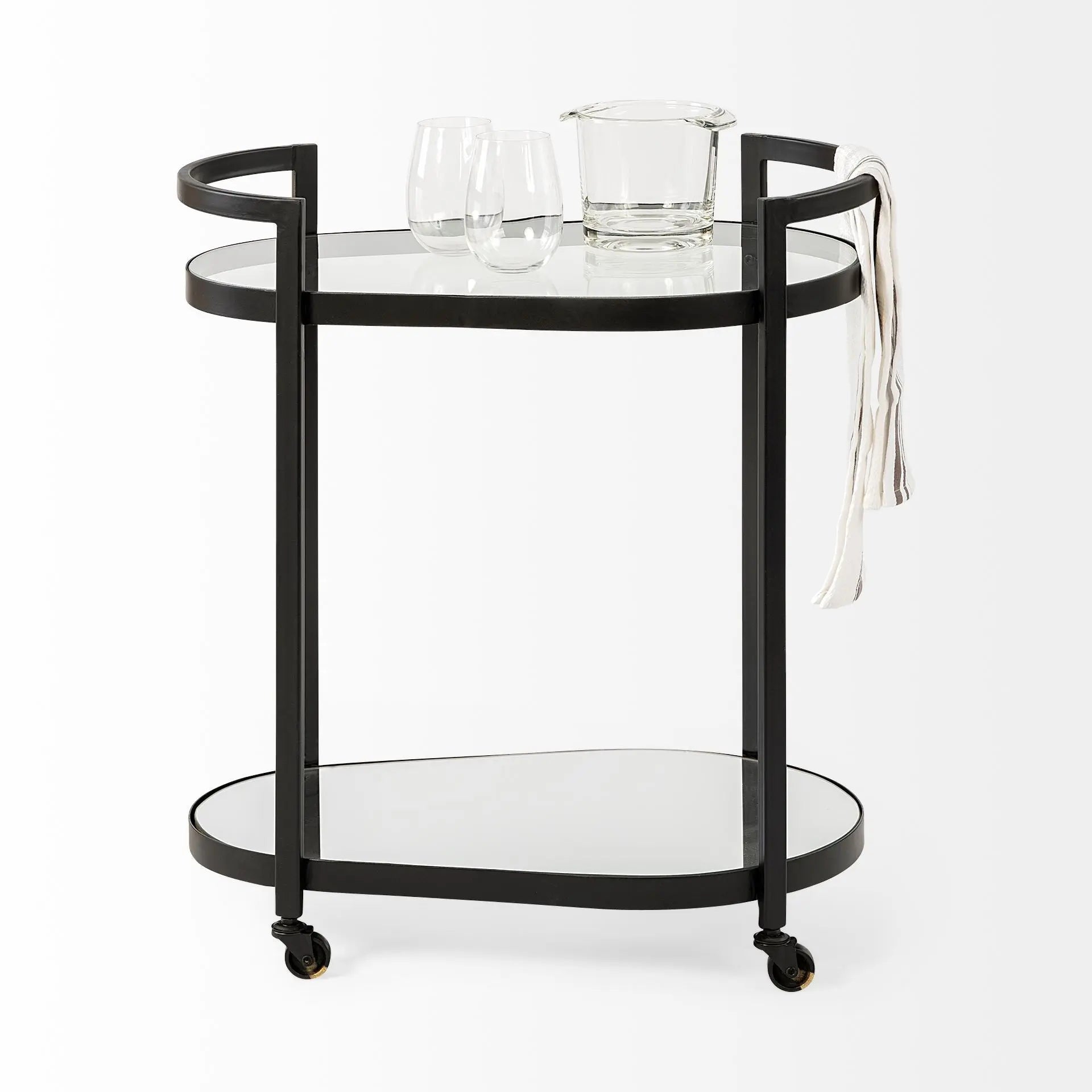 Cyclider Black Metal With Two Mirror Glass Shelves Bar Cart Homeroots Kitchen & Dining