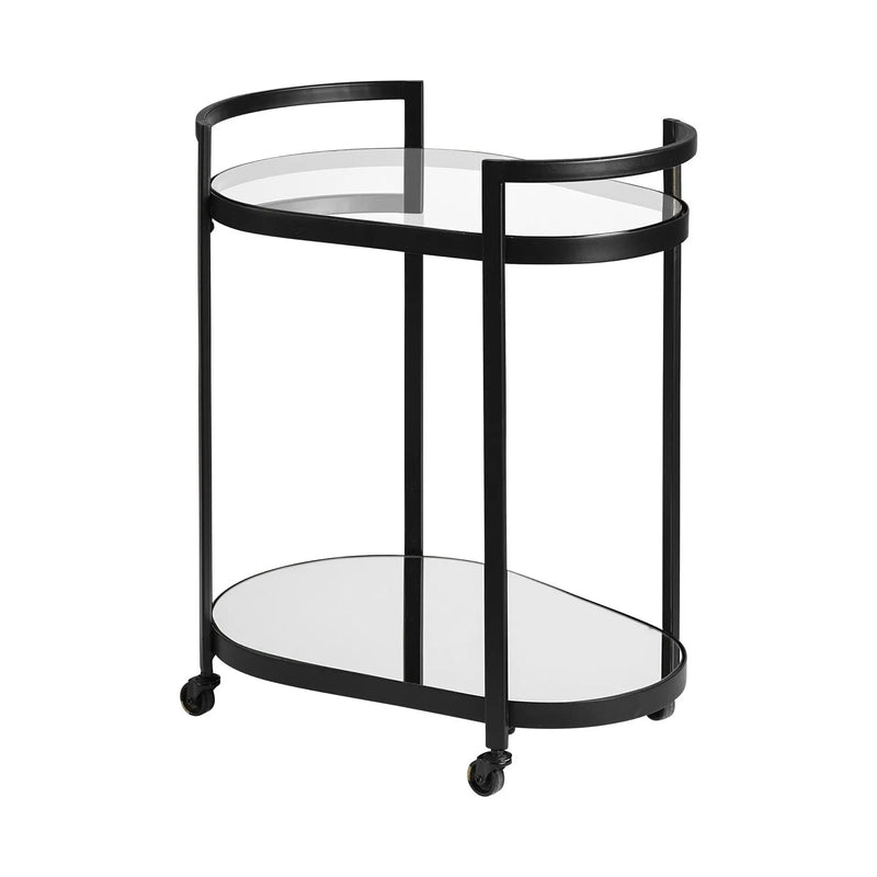 Cyclider Black Metal With Two Mirror Glass Shelves Bar Cart Homeroots Kitchen & Dining