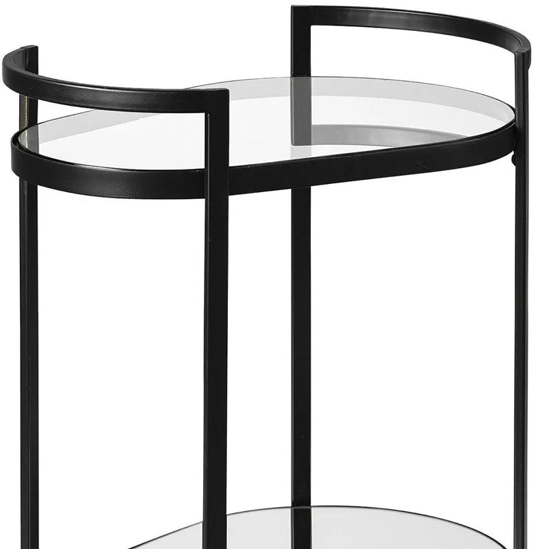 Cyclider Black Metal With Two Mirror Glass Shelves Bar Cart Homeroots Kitchen & Dining