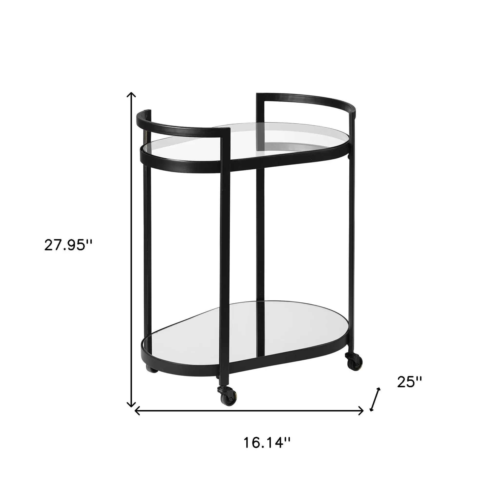 Cyclider Black Metal With Two Mirror Glass Shelves Bar Cart Homeroots Kitchen & Dining