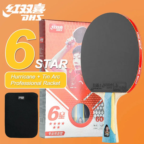 DHS 6 Star Table Tennis Racket H6002/6006 Pro Offensive Ping Pong Racket 5-Ply Thicker Pith with Powerful Attack Gift Box Pack