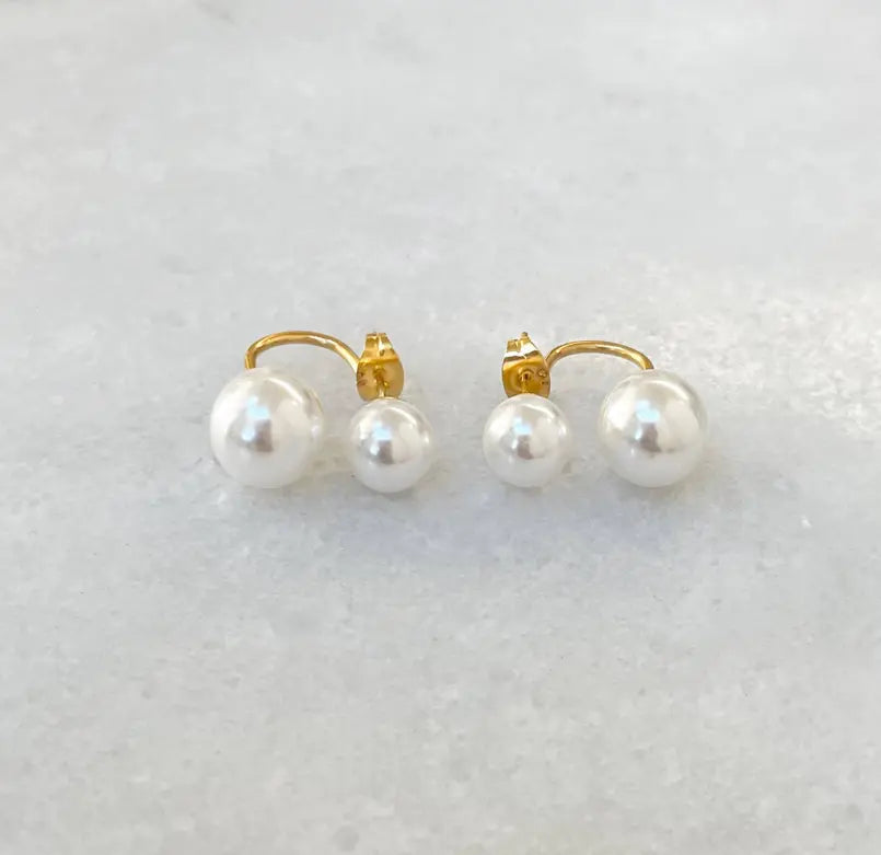DION DOUBLE PEARL EAR JACKET STUD EARRINGS Mai Desiree